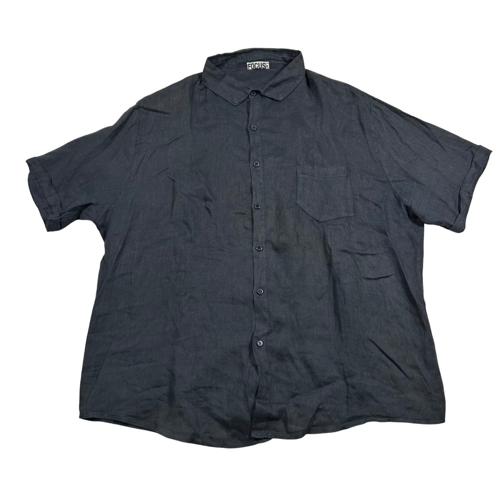 Focus Linen Button Down Shirt Mens 3XL Charcoal Grey Short Sleeve Made in Italy